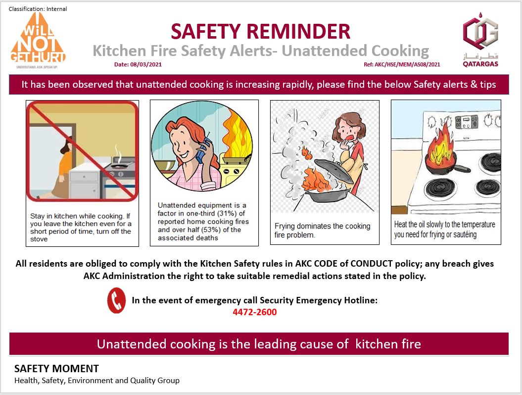 Safety Reminder (Kitchen Fire Safety Alerts- Unattended Cooking)