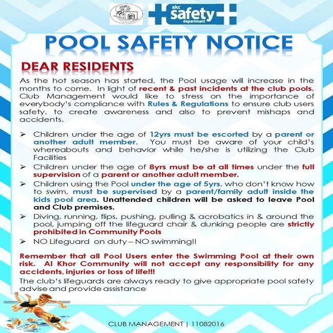 Club Notice: Usage of Swimming Pool - August 2016